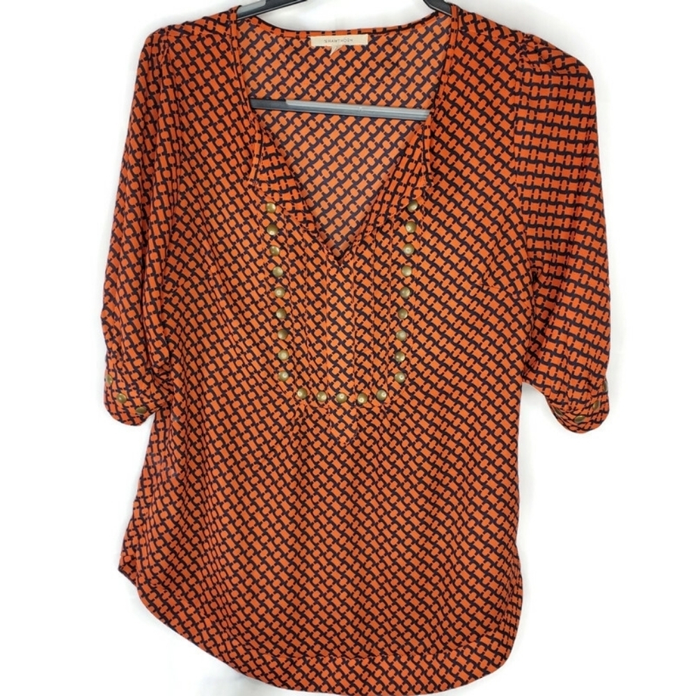 41Hawthorn Orange and Blue Studded Top Blouse Size Medium